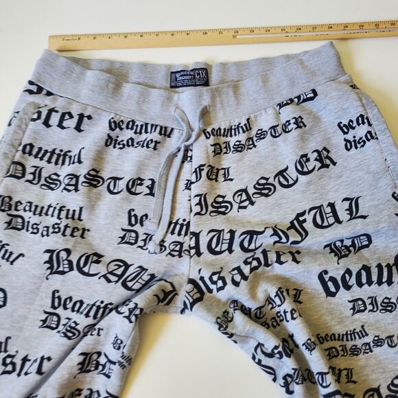 Beautiful Disaster Identity Sweatpants Heather Gray Logo Graphic Fleece Lined - Picture 9 of 16
